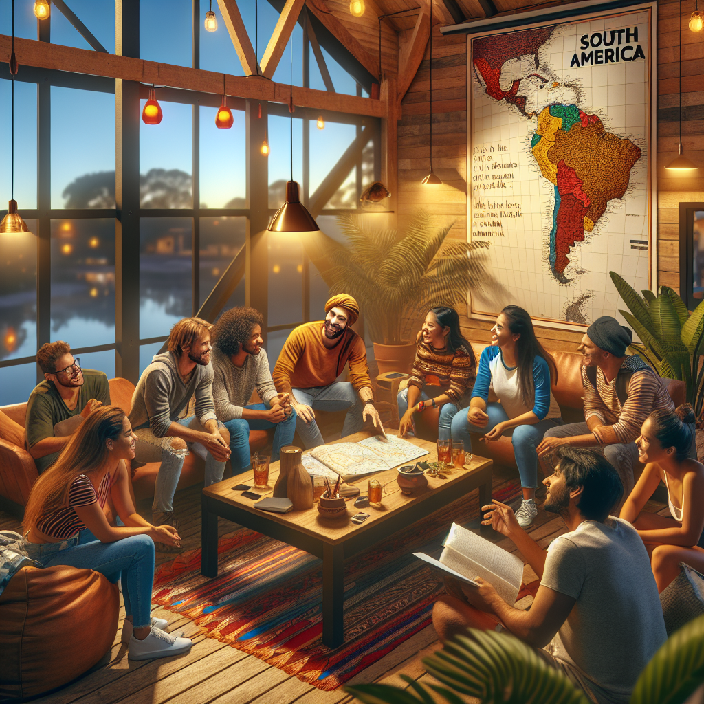 Rooftop lounge at a South American hostel